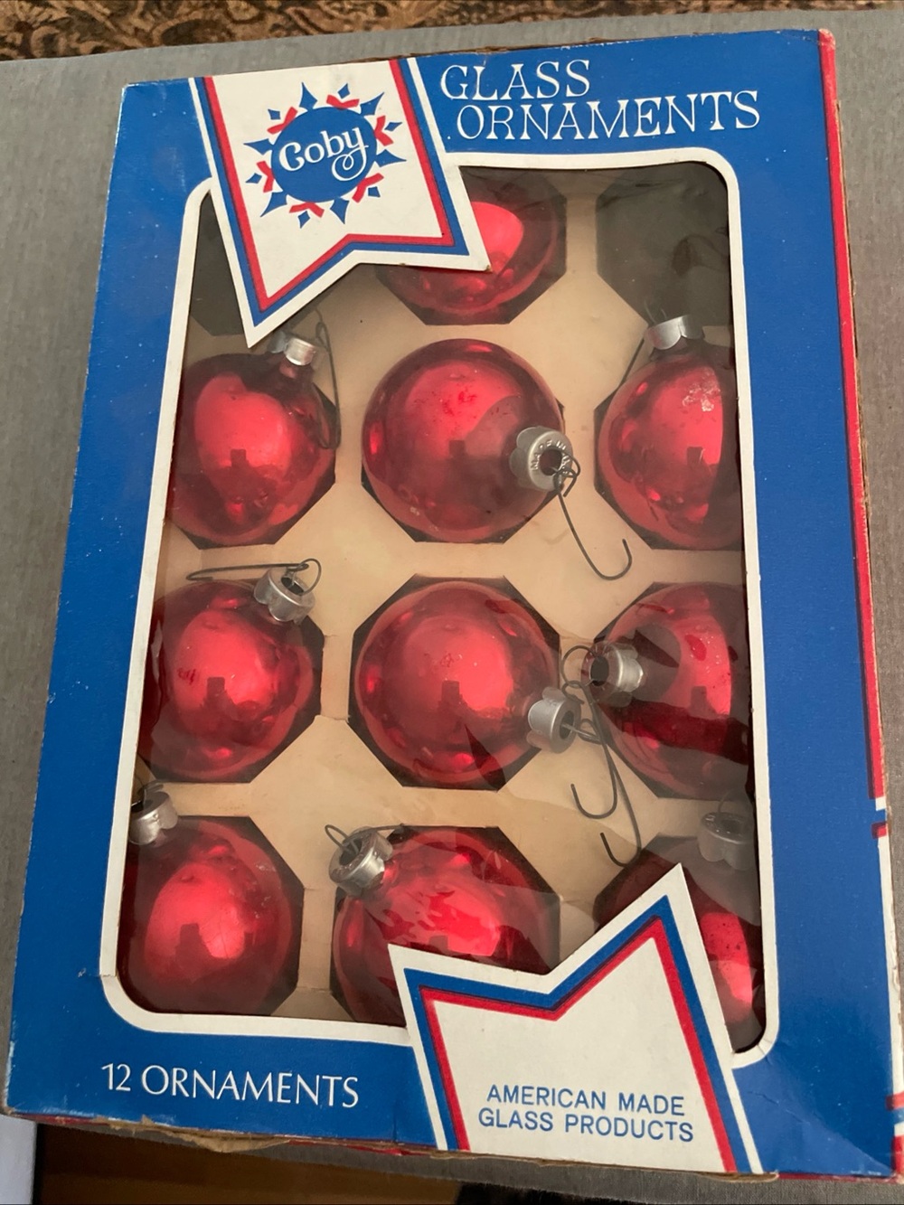 Lot of 10 Vintage Coby 2” Glass Red Christmas Tree Ornaments In Original Box
